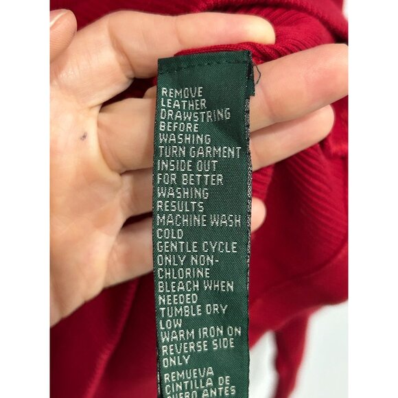 Lauren Ralph Lauren Long Sleeve Lace Up Polo Shirt Red Sz Large Cozy Knit Cotton - Picture 6 of 9